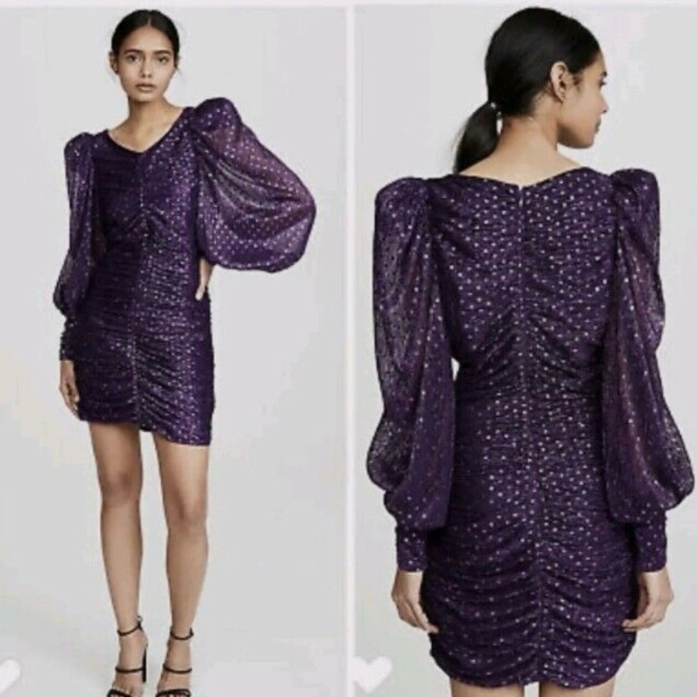 For Love and Lemons la Villette‎ purple sequin ruched mini dress EUC Small